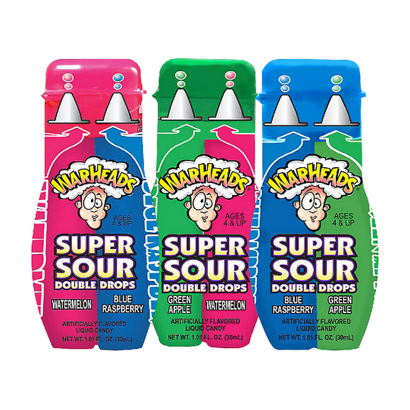 24 Pack Warheads Super Sour Double Drops, 24.2 oz Total Dual-Flavor Liquid Sour Candy