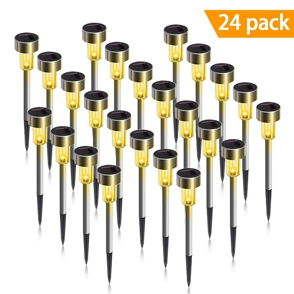 24-Pack Warm White Solar Lights: Outdoor Christmas Yard Decoration Garden LED Light Landscape/Pathway Lights Stainless Steel