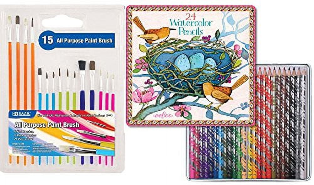 Lucky Art 24 Watercolor Pencils Professional, with A Brush and Tin Box - 24 Water Color Pencils for Children and Adult Coloring Books - Watercolor