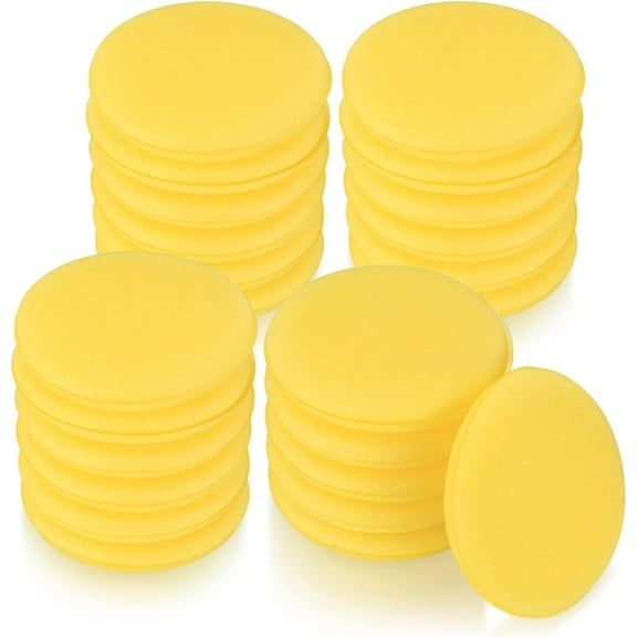 24 Pack Wax Applicator Pads 4-inch Super Soft Car Cleaning Round Car Foam Sponge Foam Applicator Pad,Car Polishing Pads for Clean Car Vehicle Auto Glass, Christmas Gifts(Yellow)