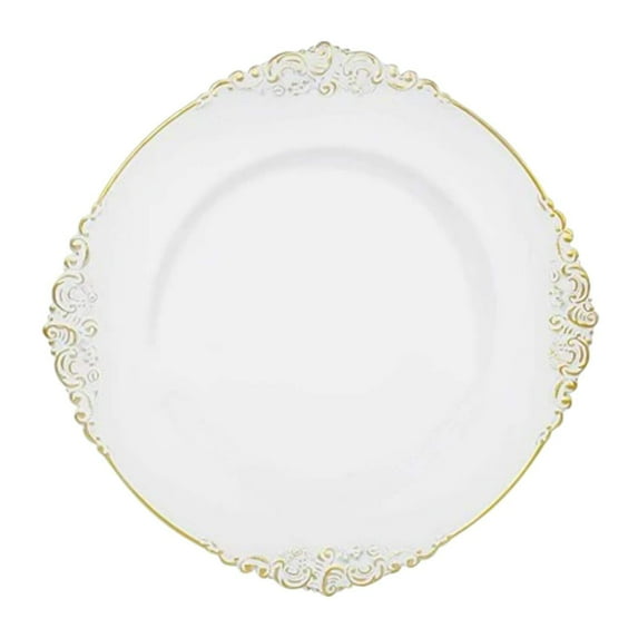 24 Pack | White Antique Plastic Charger Plate
