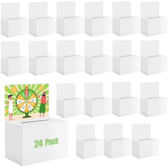 24 Pack White Cardboard Ballot Box with Slot 6.5x4.5x4.5 Inch Raffle Boxes with Removable Header Suggestion Boxes Donation Box for Fundraising Ticket Boxes for Collecting Card Voting Contest