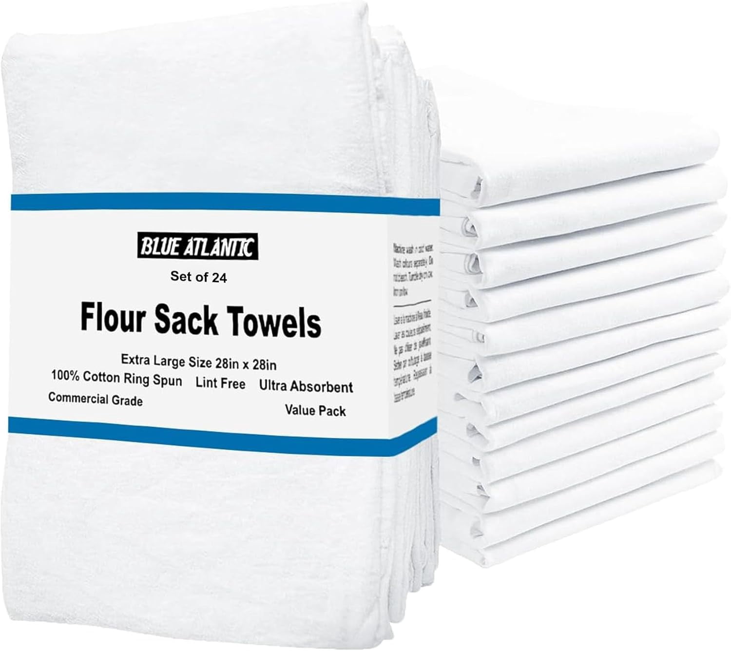24 Pack White Flour Sack Dish Towels for Kitchen 28x28 Inches, 100% ...