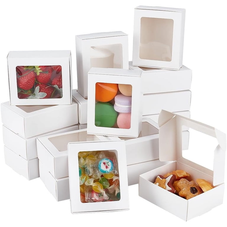 24 Pack White Kraft Paper Boxes with Clear Window 4.1x4.1x1.2inch