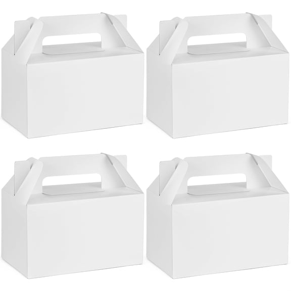24 Pack White Party Favor Boxes  6 X 3.5 3.5 Inches Gable Box With Handles Paper Gift Candy GooFor Birthday Shower Wedding