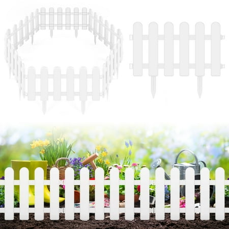 24-Pack White Plastic Garden Fence - 18.3" x 11.4" Decorative Flower Bed Border & Lawn Edging