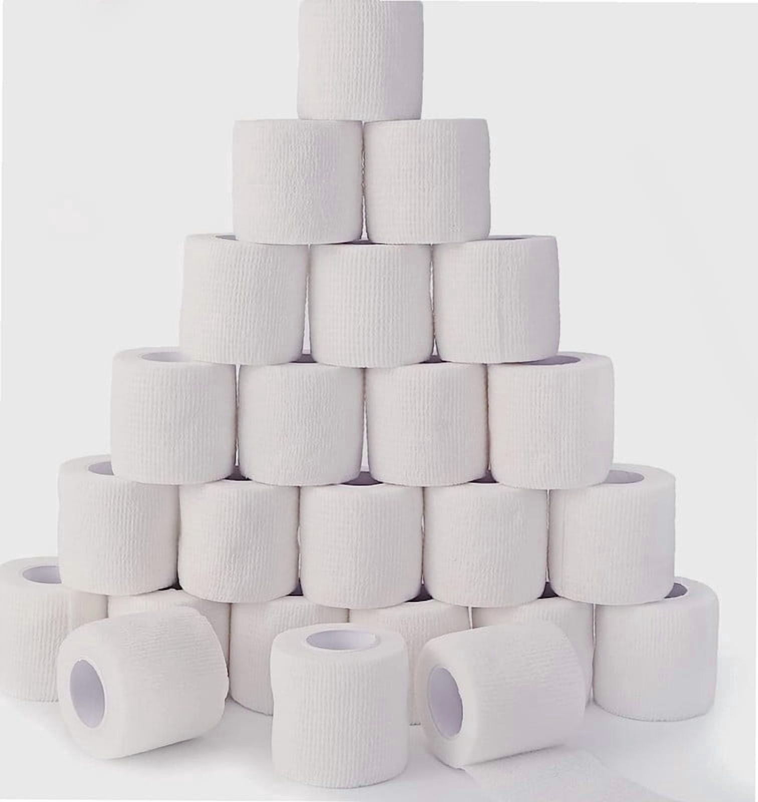 24 Pack White Self Adhesive Bandage Wrap, 2 Inch Medical Wrap Self Adherent Wrap Cohesive Bandage Rolls Self Stick Bandage Tape First Aid Gauze for Sports, Leg, Knee, Ankle, Swelling, Wrist Sprains