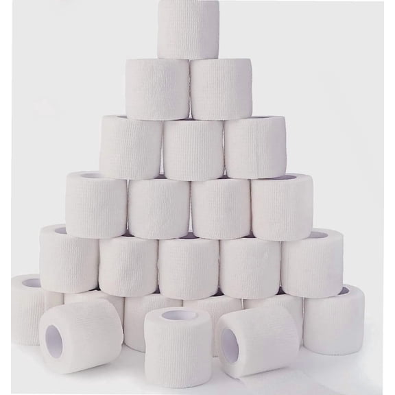 24 Pack White Self Adhesive Bandage Wrap, 2 Inch Medical Wrap Self Adherent Wrap Cohesive Bandage Rolls Self Stick Bandage Tape First Aid Gauze for Sports, Leg, Knee, Ankle, Swelling, Wrist Sprains