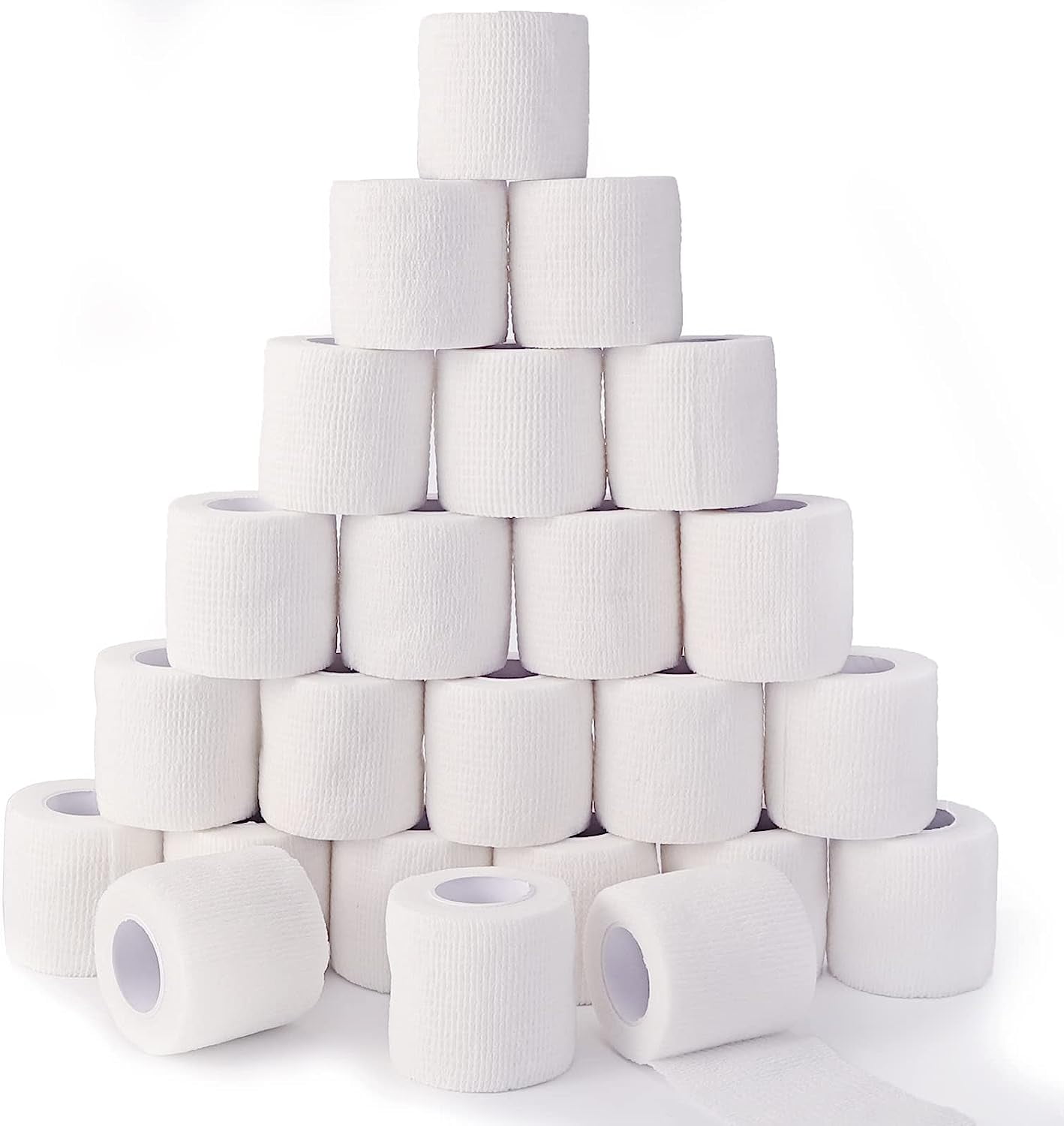 24 Pack White Self Adhesive Bandage Wrap, 2 Inch Medical Wrap Self Adherent Wrap Cohesive Bandage Rolls Self Stick Bandage Tape First Aid Gauze for Sports, Leg, Knee, Ankle, Swelling, Wrist Sprains