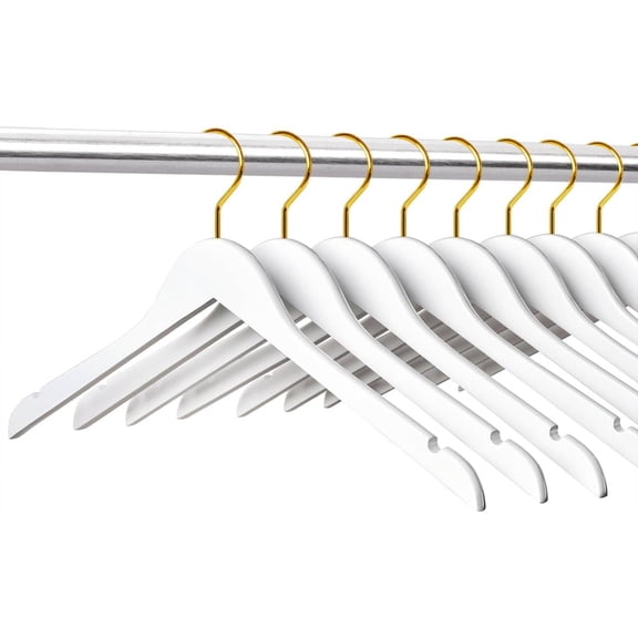 24 Pack White Wooden Hangers with Gold Hooks, White Wood Shirt Hangers with Notches for Dress, Coat, Bridal