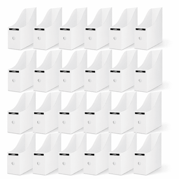 24 Pack WhiteCardboard Magazine File Holder with Label Slot, Corrugated Paper Organizer Box for Files, Books, Documents, Folders and Desktop Office Storage