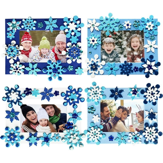 24 Pack Winter Picture Frames Craft Kits with 24 Pcs Foam Photo Frames,176 Pcs Snowflake Sticker