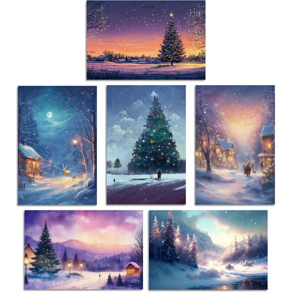 24 Pack Winter Scene Christmas Cards with Envelopes & Stickers, Funny Snowy Day New Year Boxed Set, 4 x 6 Inch Winter Forest Holiday Cards Bulk for Friend Family, 6 Unique Designs