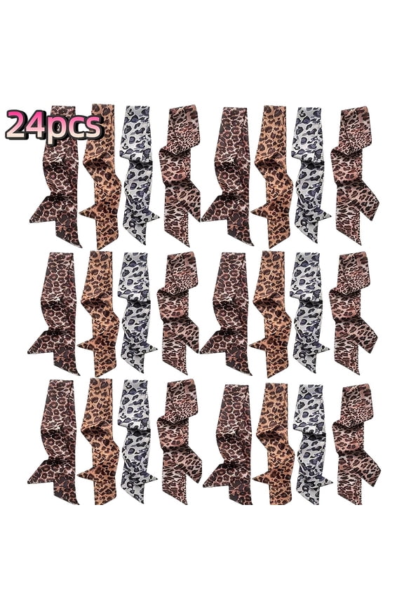 24 Pack Women' Leopard Print Scarf Headbands & Hair Neck Scarves - Multi-Use Ribbon Band Suitable for Hair, Charms, Handbag Decorations, Fashion Gifts, for Braids, Ponytails, Buns