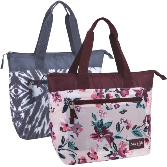 24 Pack Women's Insulated Reusable Cooler Lunch Bag Totes for Work, Travel, Commute, Recreation, Beach and Picnic in Floral & Tie Dye