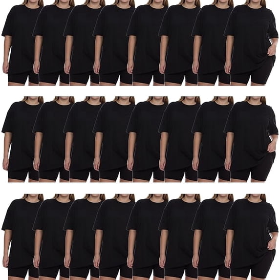 24 Pack Women’s Oversized Cotton Blend T-Shirts – Loose Fit Crew Neck Short Sleeve Casual Baggy Tops – Black Colors – Size X-Large