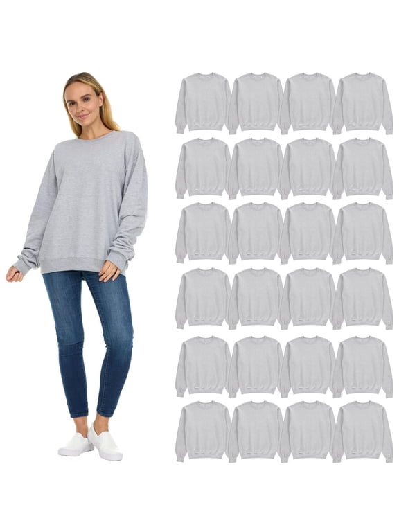 24 Pack Women’s Oversized Crew Neck Sweatshirts – Fleece Lined Bulk Wholesale Hoodless Pullover Sweaters for Charities, Events & Donations –