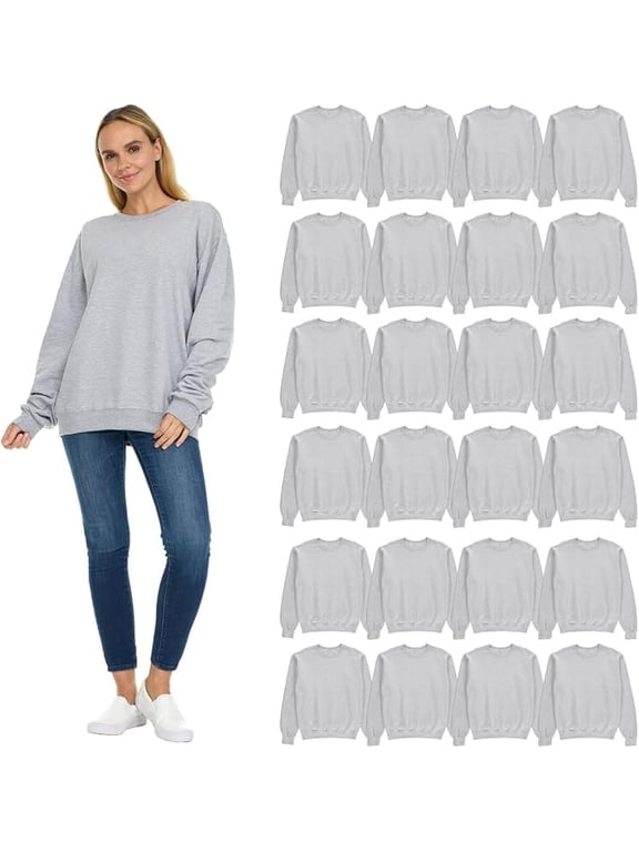 24 Pack Women’s Oversized Crew Neck Sweatshirts – Fleece Lined Bulk Wholesale Hoodless Pullover Sweaters for Charities, Events & Donations –