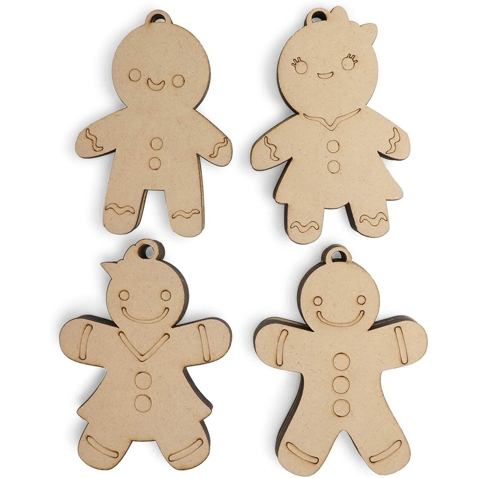 24 Pack Wooden Ornaments For Crafts Gingerbread Men Cutouts Christmas 