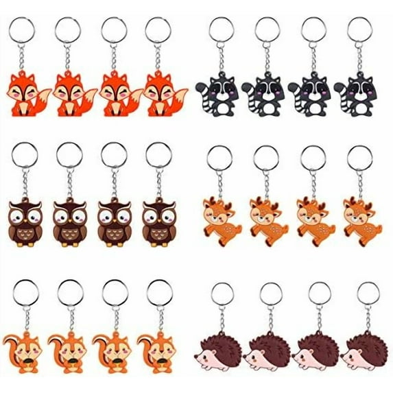 24 Pack Woodland Animal Keychains for Woodland Party Favors Supplies, Birthday Party Bag Fillers, School Carnival Rewards, Woodland Party Return Gifts