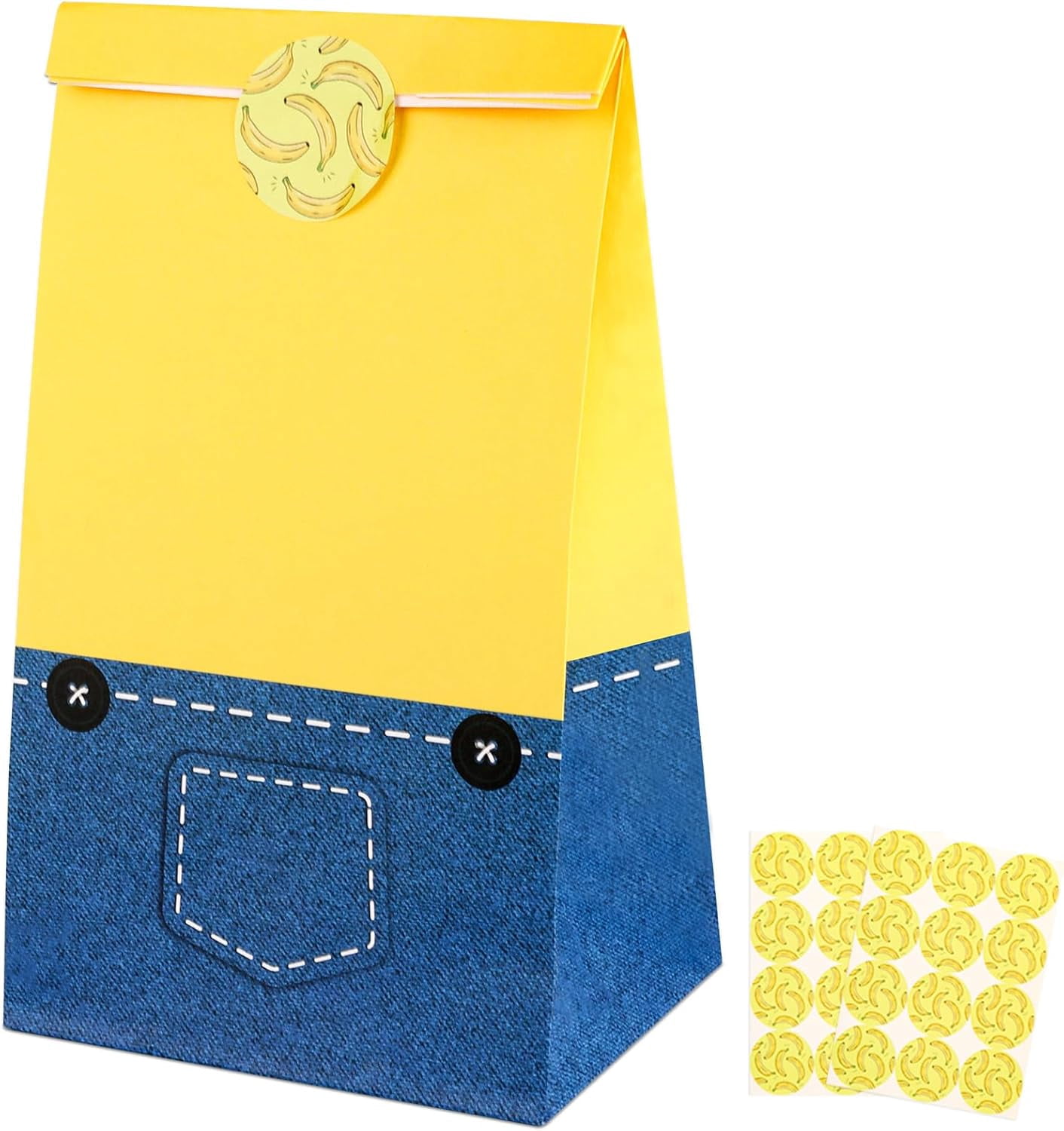 24 Pack Yellow Cartoon Paper Bags with Banana Stickers Blue Jeans ...