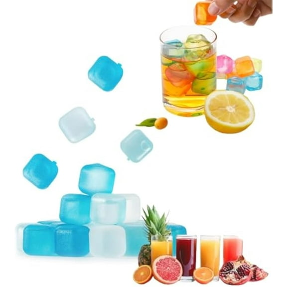24 Pack Zero Ice Cubes, Zero Ice Reusable Cubes, Washable Non-Melting Ice Cubes Non-Diluting, for Coffee, Wine, Whiskey, Cocktails (Blue and white squares)