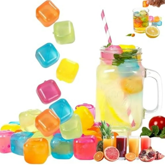 24 Pack Zero Ice Cubes, Zero Ice Reusable Cubes, Washable Non-Melting Ice Cubes Non-Diluting, for Coffee, Wine, Whiskey, Cocktails (Color box)