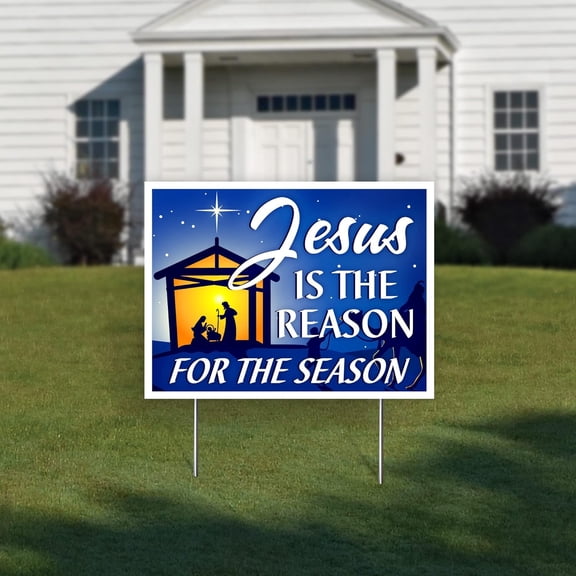 24-Pack is the Reason for the Season Yard Sign – 18x24 Inches Two-Sided Christmas Decoration with Metal Stakes – Outdoor Nativity Manger Lawn Sign