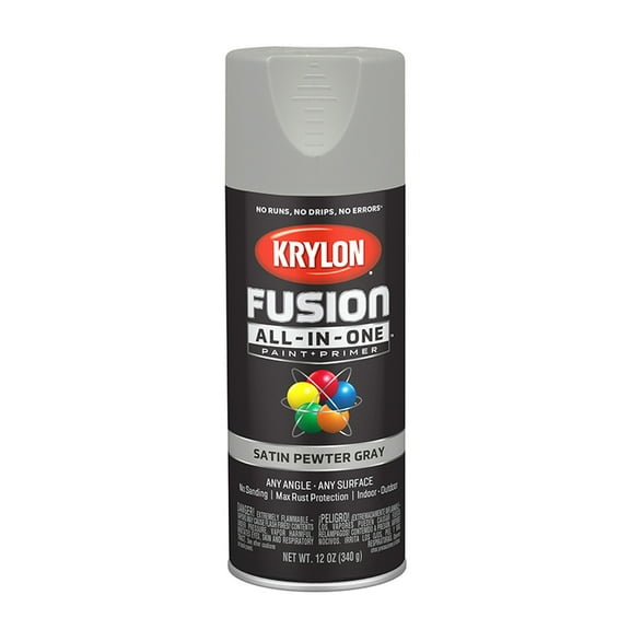 24-Pack of 12 oz Krylon K02744007 Pewter Gray Fusion All-In-One Paint & Primer Spray Paint, Satin