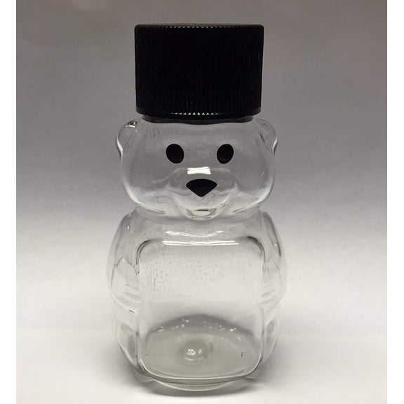24 Pack of 2 oz. Honey Bear Plastic Squeeze Bottle with Screw Cap Small Miniature 2 3/4" Jar Container Wedding Prom Graduation Party Favors (Black)