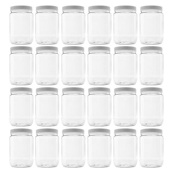 24 Pack of 32 Ounce Plastic Quart Jars with 89RM Leak Proof Seal Lid - Food Grade and BPA Free (32oz, 24pk)