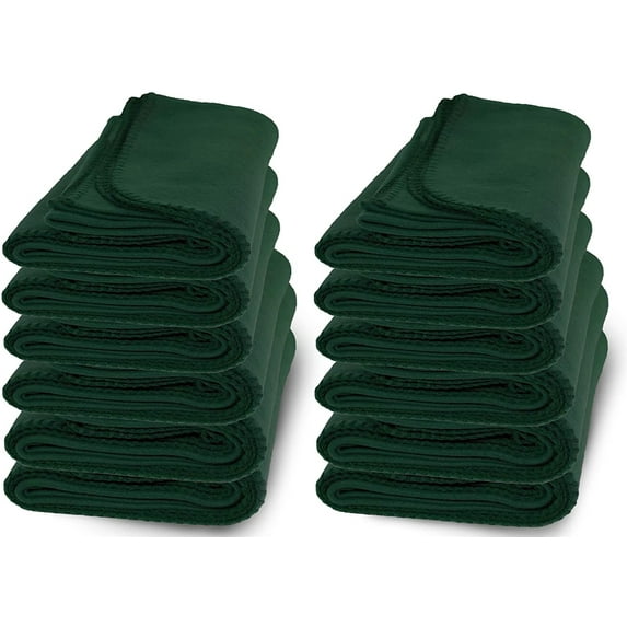 24 Pack of Bulk Soft Fleece Blankets 50 × 60, Cozy Warm Throw Blanket Sofa Travel Outdoor, Wholesale (50 × 60, 24 Pack Hunter Green)