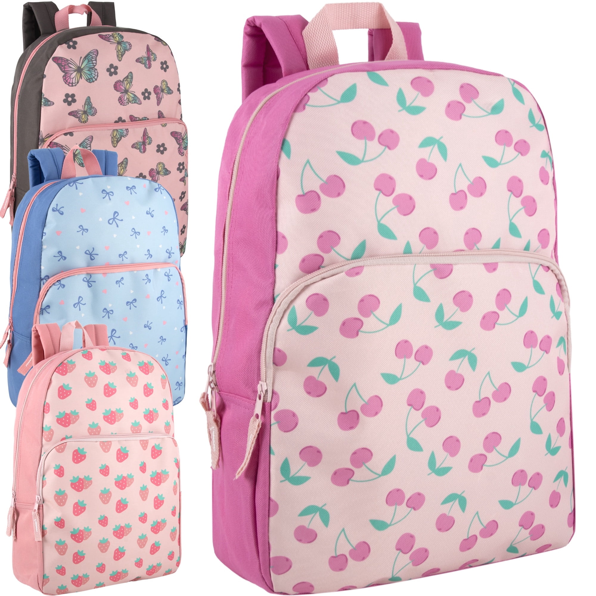 24 Pack of Bulk Wholesale 17 Inch Fun Printed Backpacks for Commute and Travel in Fun Mixed Girls Pack