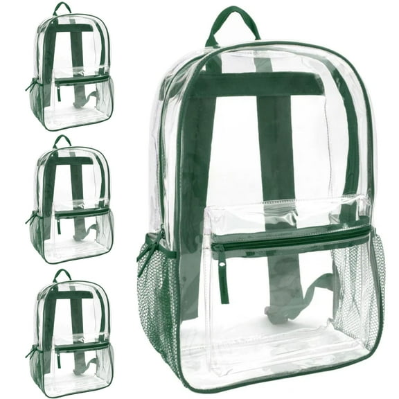 24 Pack of Bulk Wholesale Heavy Duty 17 Inch Clear Transparent Color Trimmed Stadium Approved Backpack in Hunter Green