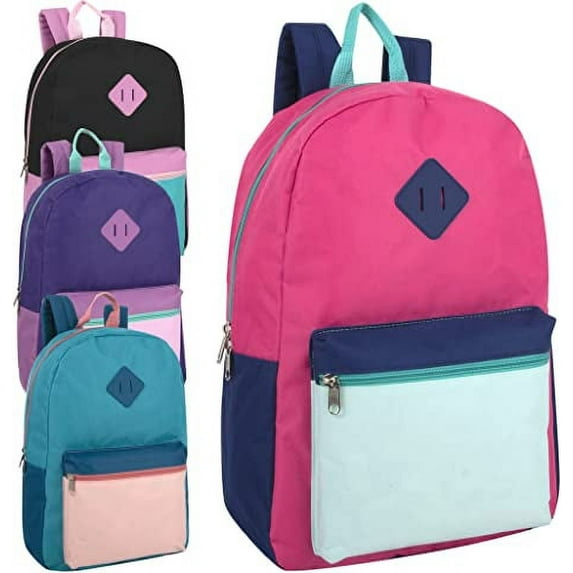 24 Pack of Bulk Wholesale Multicolor Backpacks with Students, Travel, Commuting, Gym and Recreation in Female Colors Pack