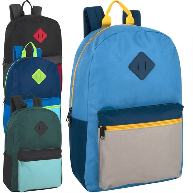 24 Pack of Bulk Wholesale Multicolor Backpacks with Students, Travel, Commuting, Gym and Recreation in Male Colors Pack