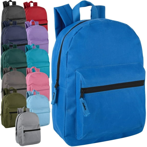 24 Pack of Bulk Wholesale Solid Color Backpacks for Work, Travel, Commuting, Gym and Recreation in 12 Color Assortment