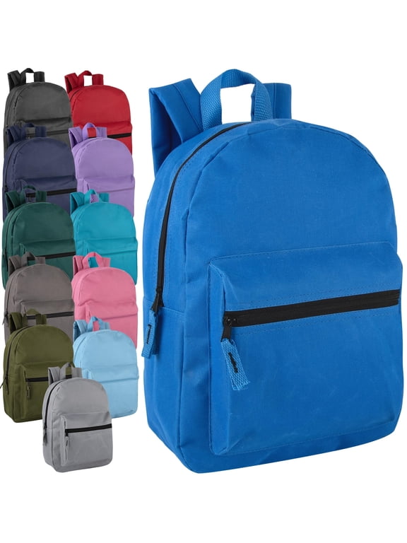24 Pack of Bulk Wholesale Solid Color Backpacks for Work, Travel, Commuting, Gym and Recreation in 12 Color Assortment