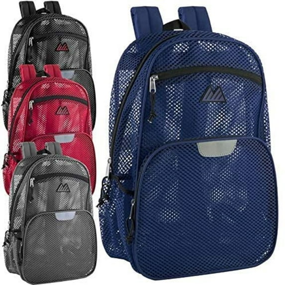 24 Pack of Bulk Wholesale Solid Color Reflective Transparent See Through Mesh Stadium Approved Backpacks for Travel and Commuting in Assorted Colors
