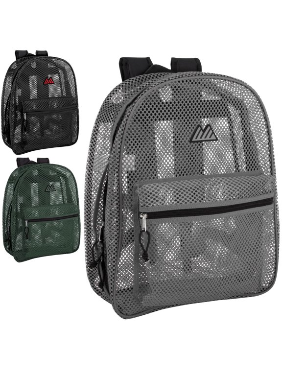 24 Pack of Bulk Wholesale Solid Color Transparent See Through Mesh Stadium Approved Backpacks for Travel and Commuting in Black, Gray & Hunter Green