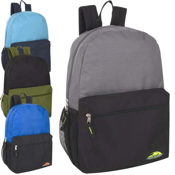 24 Pack of Bulk Wholesale Solid Colored Backpacks for Stationary, Travel, Commuting and Gym in Basic Colors Pack
