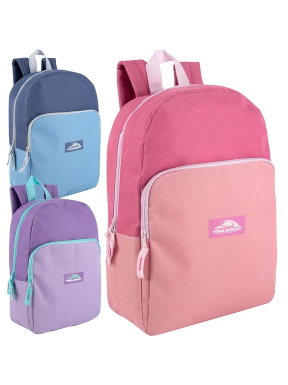 24 Pack of Bulk Wholesale Two Tone Color Backpacks for Travel and Commuting in Mixed Female Colors Pack