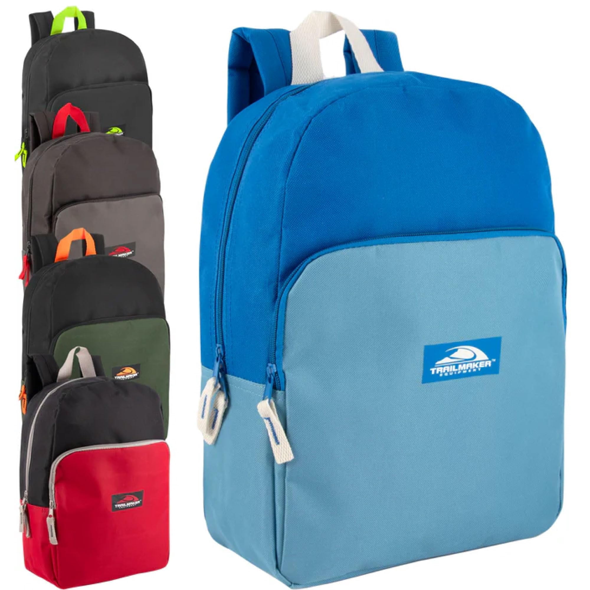 24 Pack of Bulk Wholesale Two Tone Color Backpacks for Travel and Commuting in Mixed Male Colors Pack