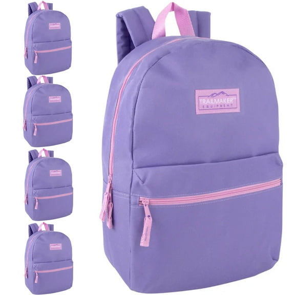 Trail Maker 24 Pack of Classic 17 Inch Backpacks with Front Accessory Pocket, Dual Zipper Closure and Padded Adjustable Shoulder Straps in Purple