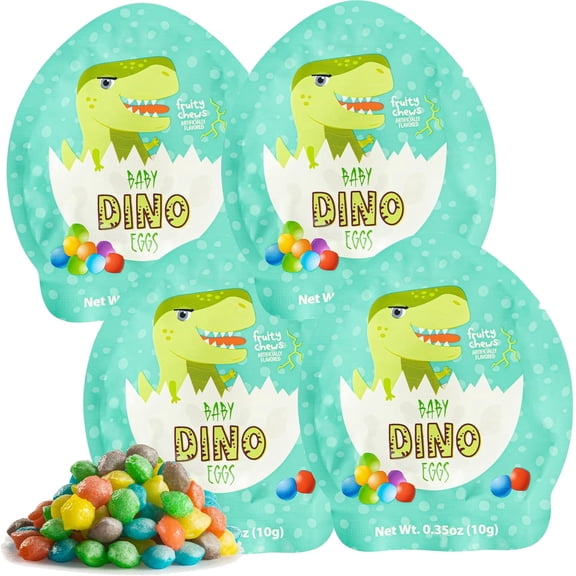 24 Baby Dinosaur Eggs Candy Fruit Chews, Jurassic Candy for Dino Party, 0.35oz Bags by 4YoreElves
