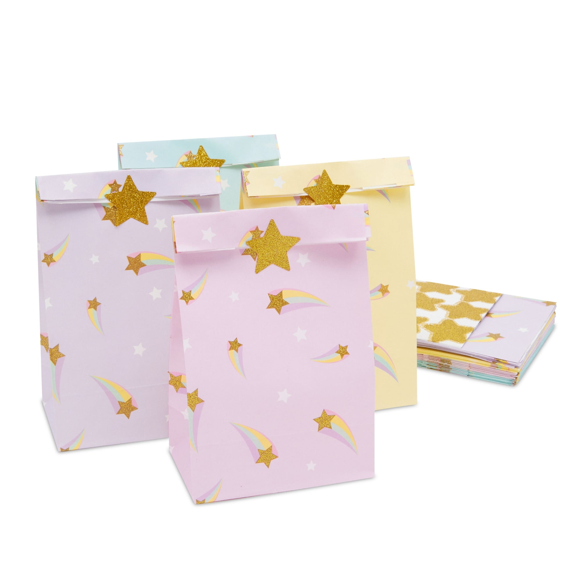 4 1/2 x 5 3/4 Small Gold Star Gift Bags with Tags - 12 Pc.