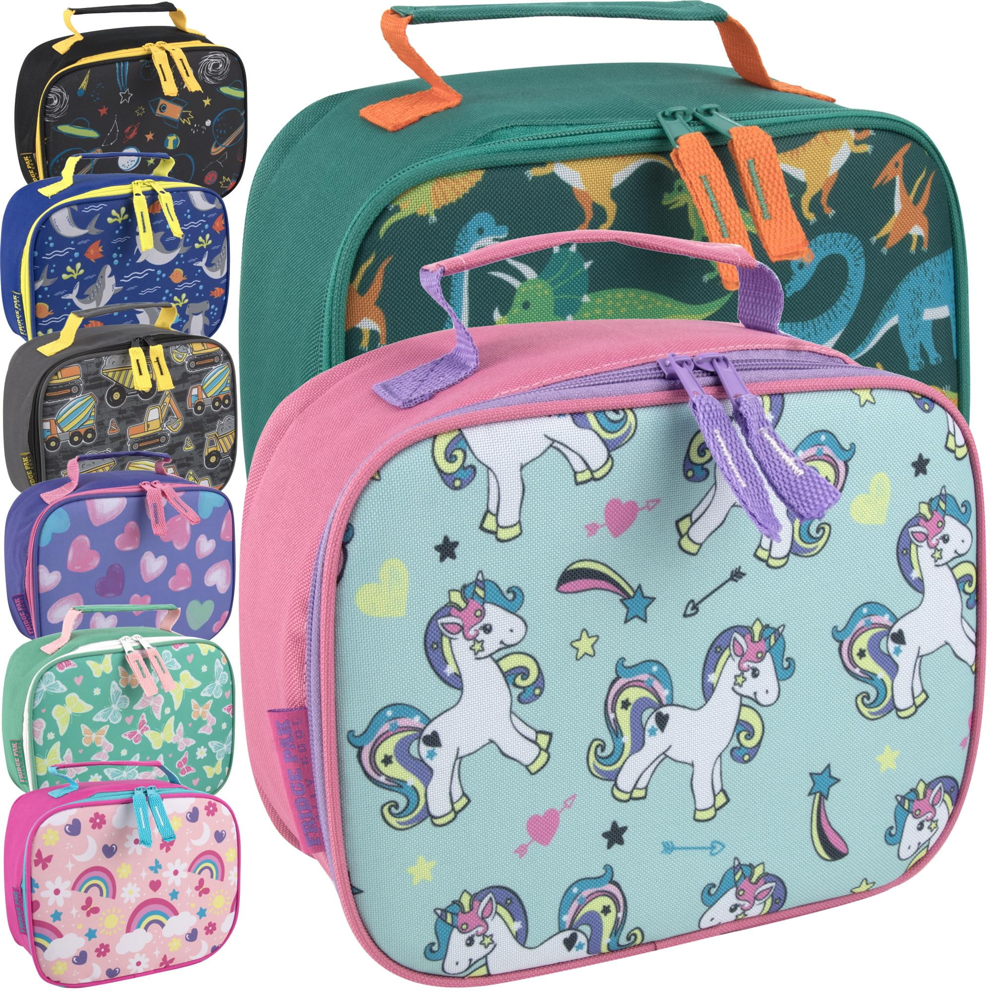 24 Pack of Soft Shell Insulated Lunch Bags for Storing Food, Drinks, Snacks, Napkins and Utensils in Fun Mixed Character Prints