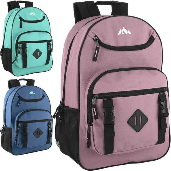 24 Pack of Two Tone Multipocket Buckle Strap Backpacks for Camping, Commuting and Travel in Female Colors Pack