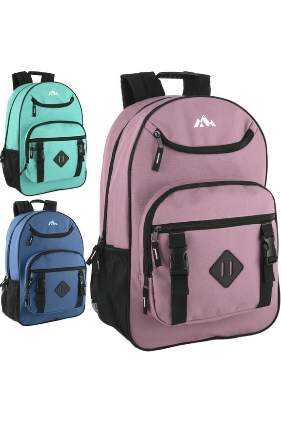 24 Pack of Two Tone Multipocket Buckle Strap Backpacks for Camping, Commuting and Travel in Female Colors Pack
