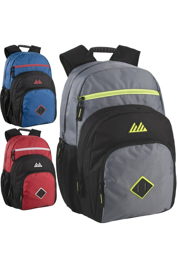 24 Pack of Two Tone Multipocket Large Compartment Laptop Backpacks for Camping, Commuting and Travel in Male Colors Pack